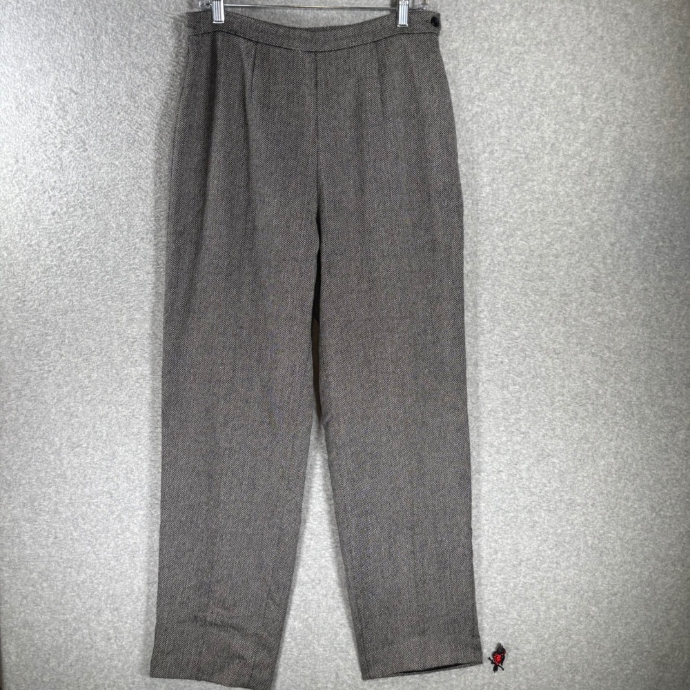 Kasper ASL Women's 10 Dress Pants 100% Wool Herringbone High Rise Pleated 90s